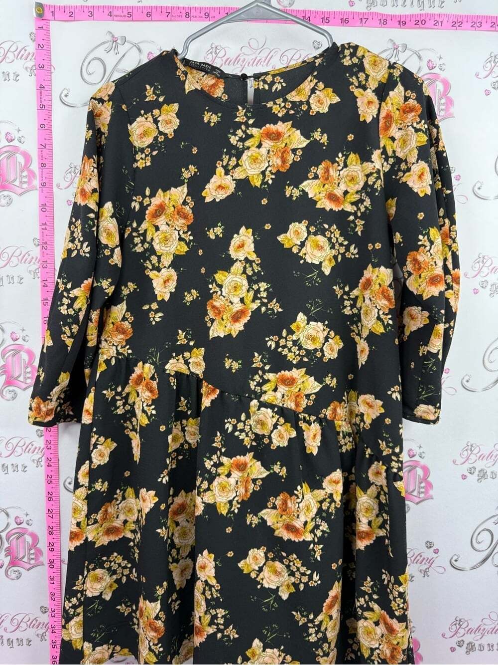 Zara basics dress Black Dress with Yellow & Orange Floral Print